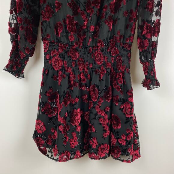 Parker Carmindy Floral Velvet Burnout Dress Black Red Womens Size Small - Picture 9 of 11